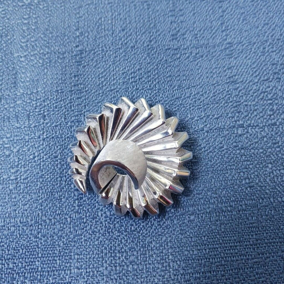 Trifari Jewelry - Vintage Crown Trifari Brooch Pin Silver Tone Brushed Polished Leaf Swirl Wave 2"